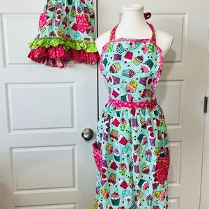 Matching Aprons Set Cupcake Print Ruffle Trim Mommy and Me Baking Kitchen